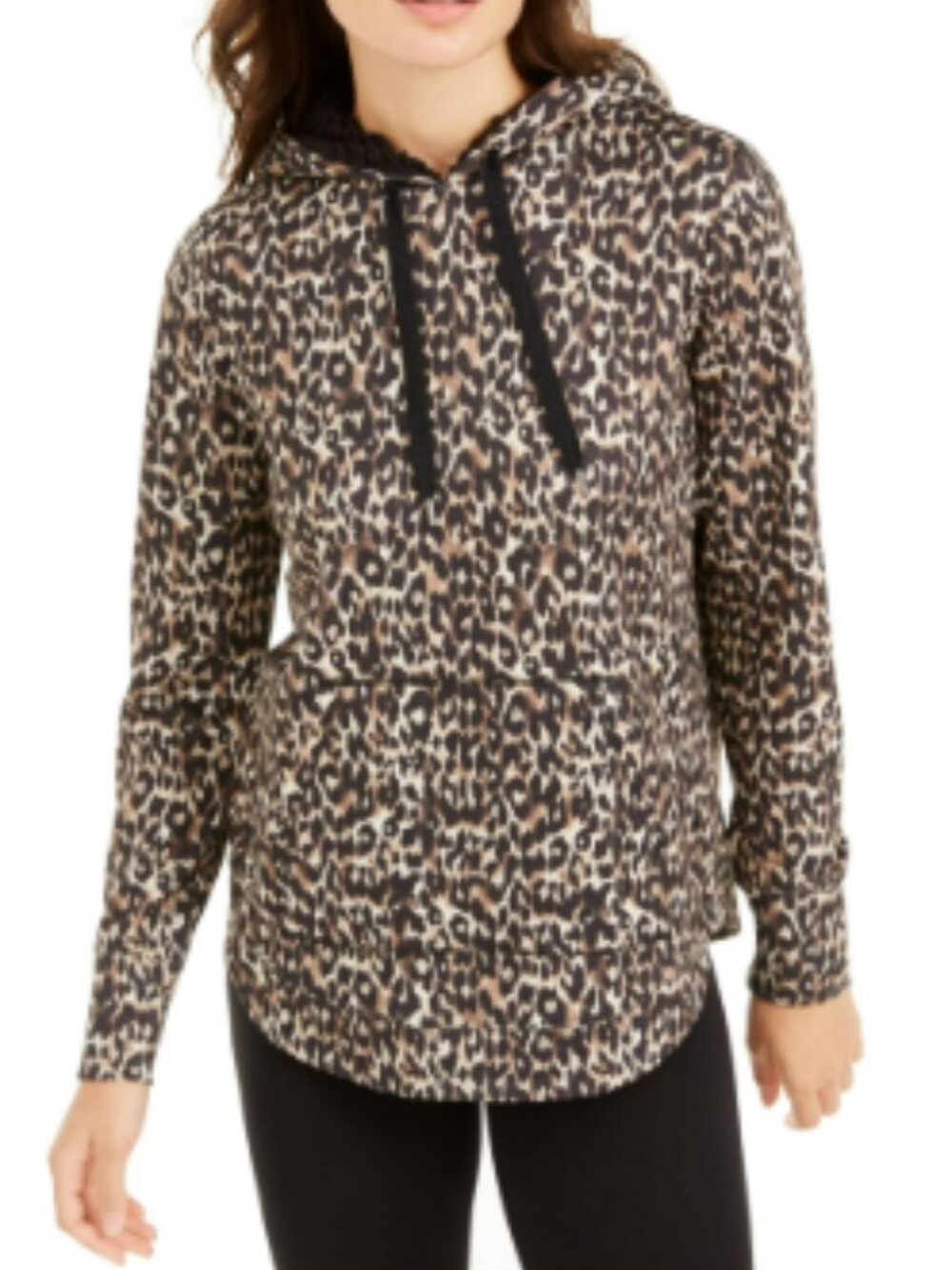 Ideology Womens Black Leopard Cozy Comfy Hoodie XS